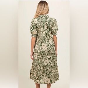 Olive Floral Collared Tiered Maternity Midi Dress